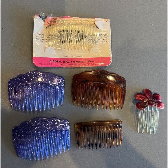 Mixed Lot of Vintage 1980s Plastic Side Hair Combs, GOODY Glitter &‎ Flowers - Picture 1 of 10